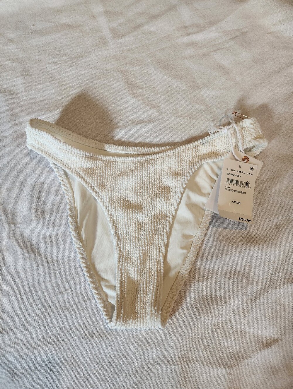 Good American Always Fits Cloud White Crinkle Bikini Bottom XXS/XS NWT